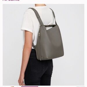 All Saints Taupe Grey Kita Large Leather Backpack with Carry Handle